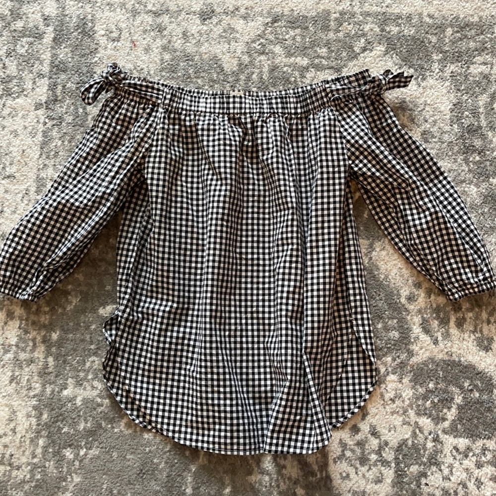 GAP Black and White Gingham Off Shoulder Top
